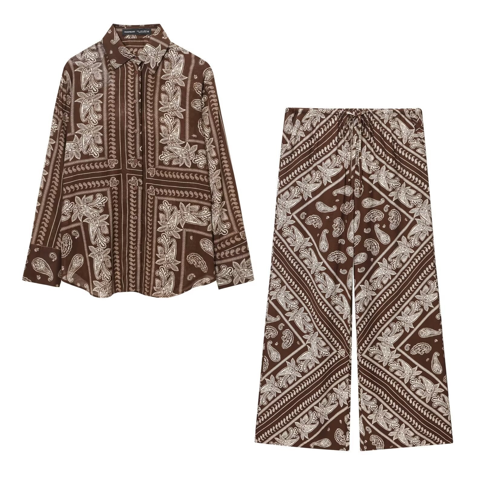 Straight Loose Printed Casual Shirt With Mid-waist Floor-length Wide-leg Pants - Image 6