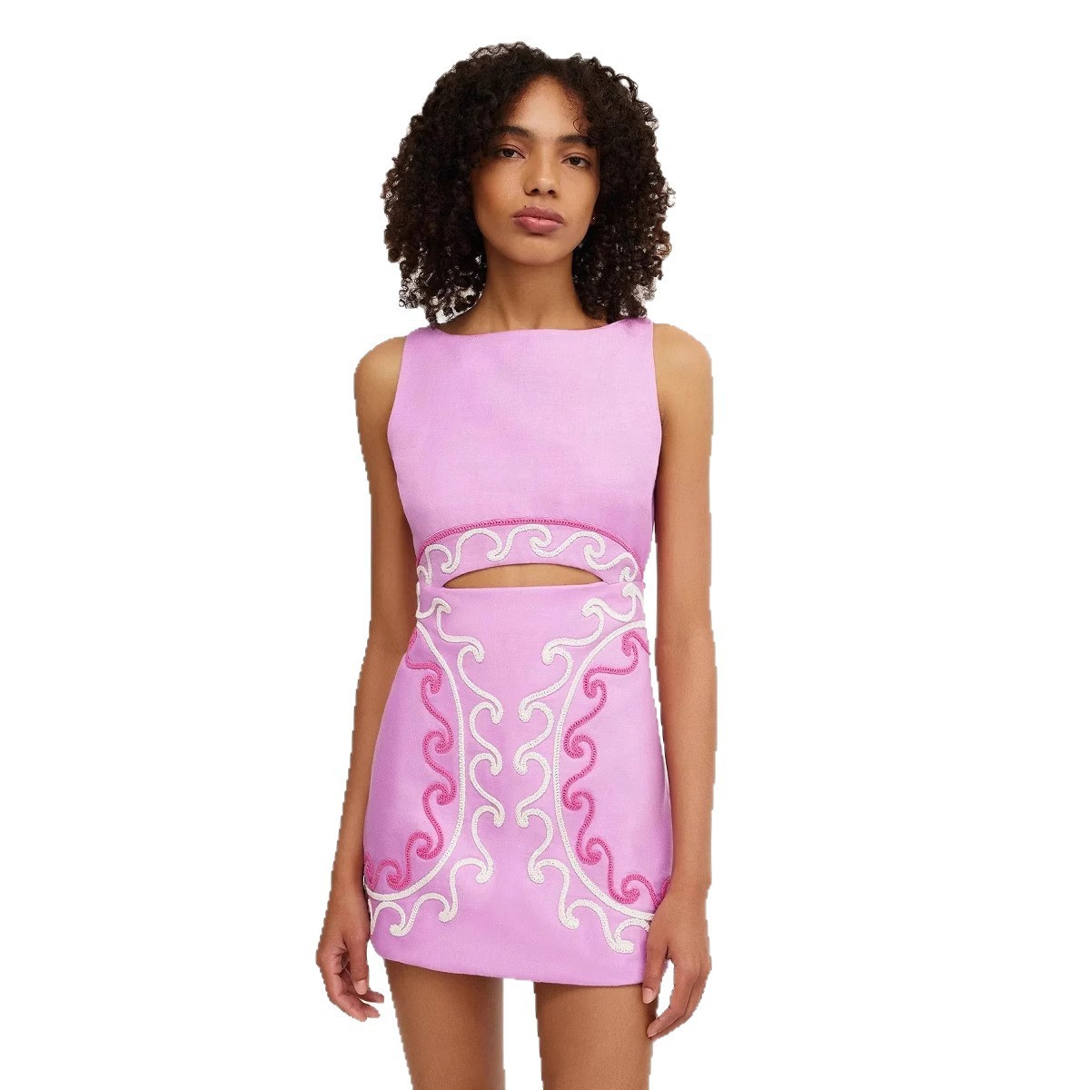 2025 Summer Women's Sleeveless Slim-fit Embroidered Pink Dress - Image 4