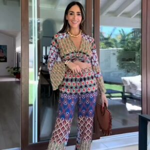 Women's Fashion Knot Print Top Wide-leg Pants