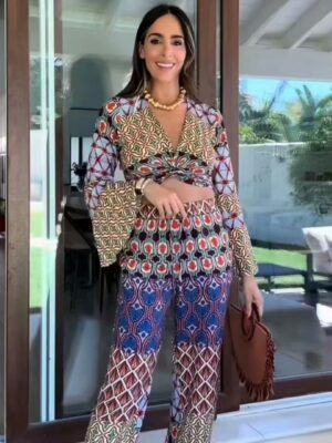 Women's Fashion Knot Print Top Wide-leg Pants