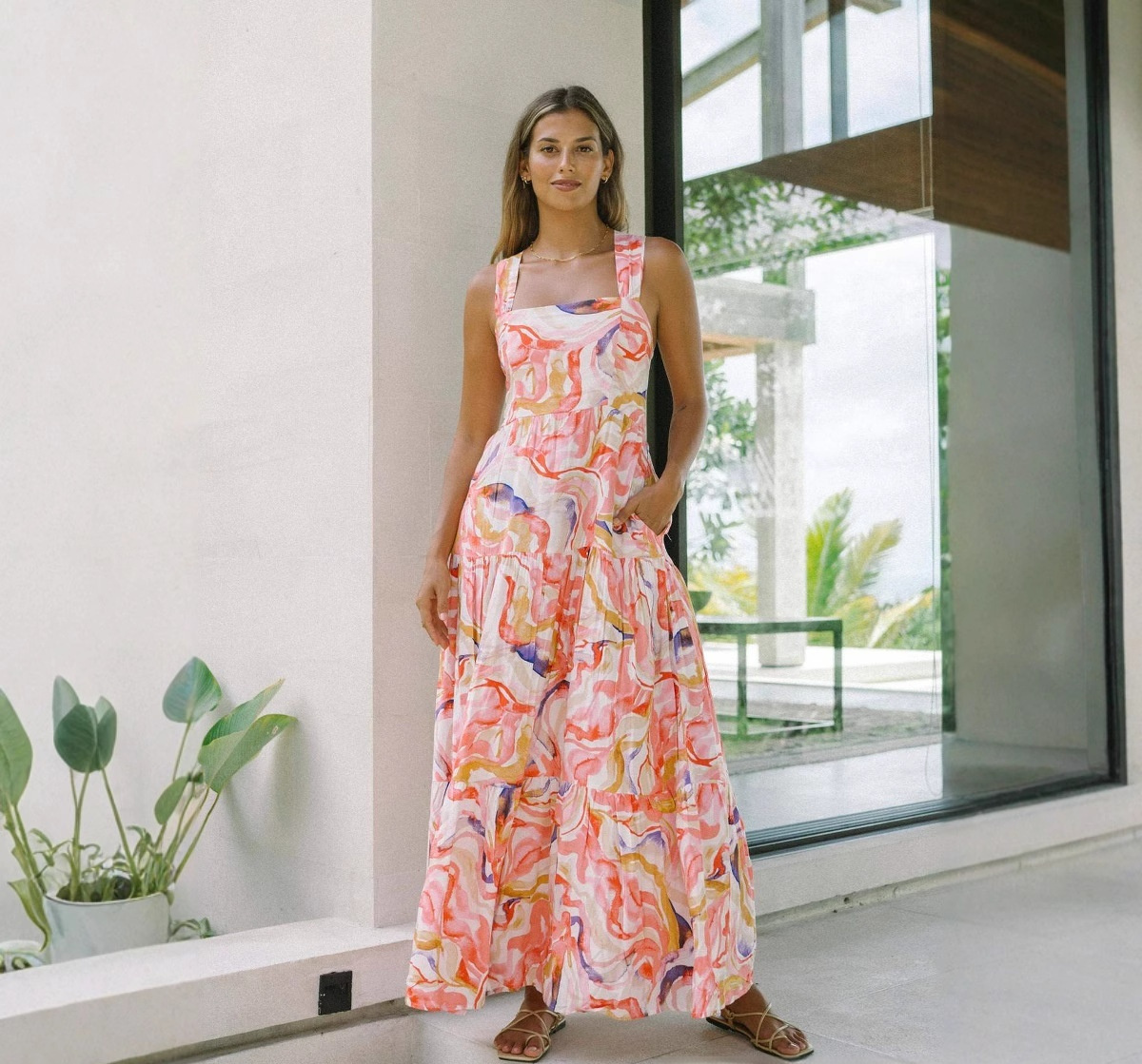 Fresh Print Tie-waist Dress With Pockets And Flared Hem For Vacation - Image 7