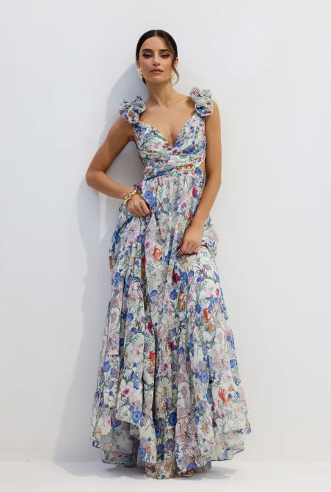 Printed Strapless Off-shoulder One-shoulder Tie-waist Ruffle Dress - Image 2
