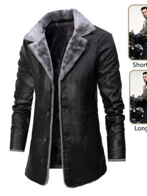 Plush Lapel Leather Jacket Winter Warm Fleece Single-breasted Coat For Men Long Clothing